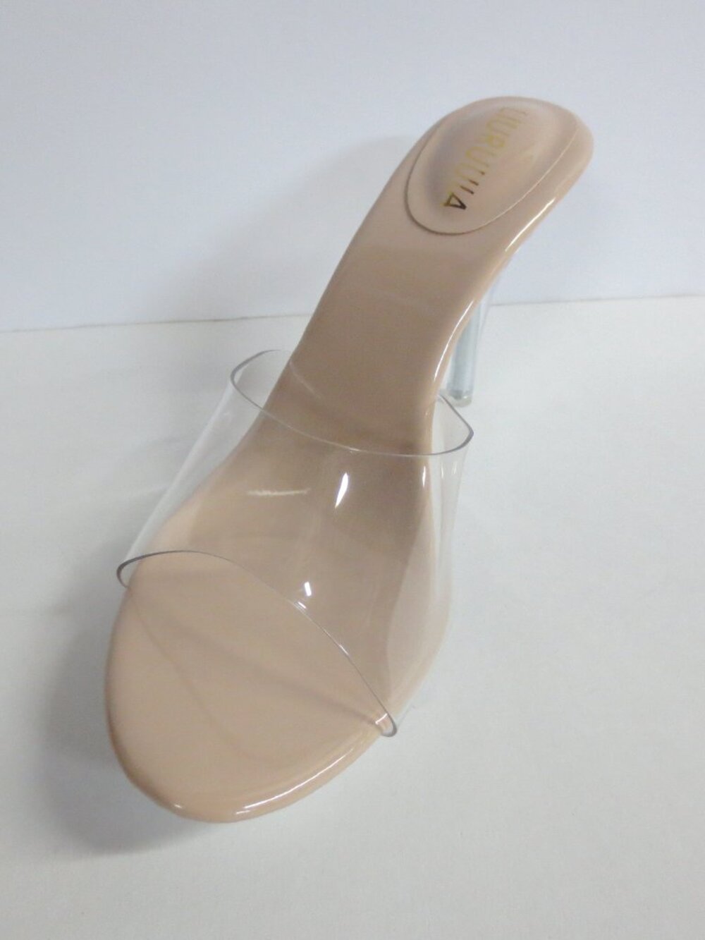 LIURUIJIA Women's Clear Mule Heels Open Toe Slip On Sandals - NUDE - US 8-8.5